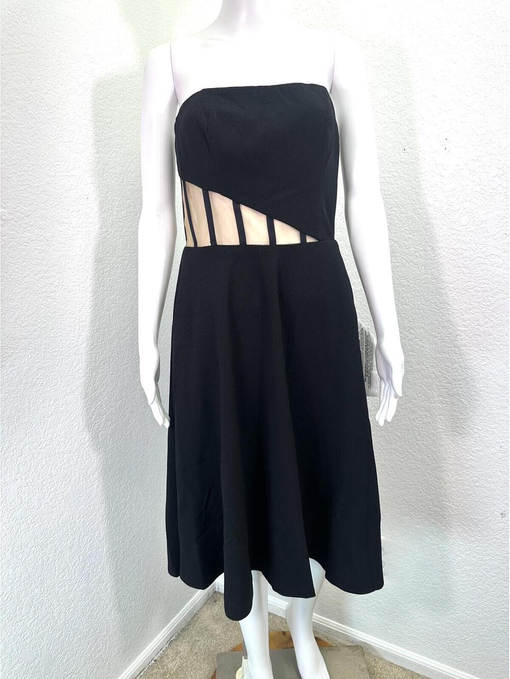 New Women’s M Dress The Population Anneli Black Midi Cutout Fit & Flare Dress